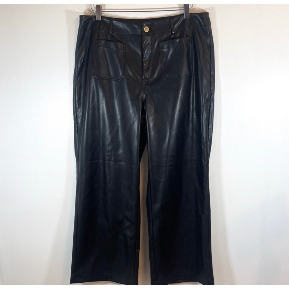 Marc‎ New York Faux Leather Wide Leg Pants Black High Rise Size 16  NWT